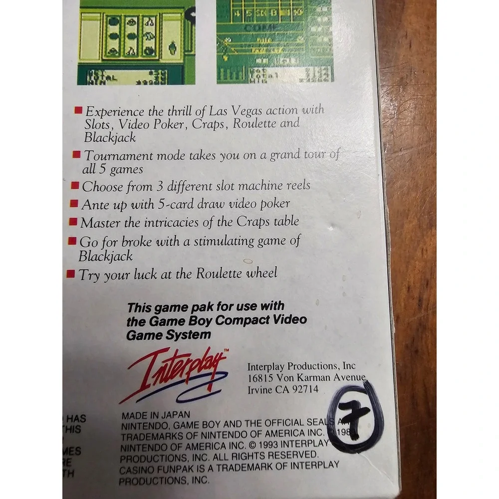 Casino FunPak Nintendo Game Boy CIB Complete Box Manual Interplay DMG-ACFE-USA